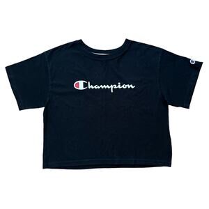 Champions Womens Size Small Cropped Top Black Short Sleeve C-Life Heritage Logo